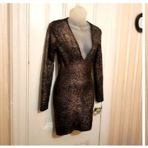 Fitted Party Dress with plunging neckline. Charlotte Russe, S, Metallic Shimmer